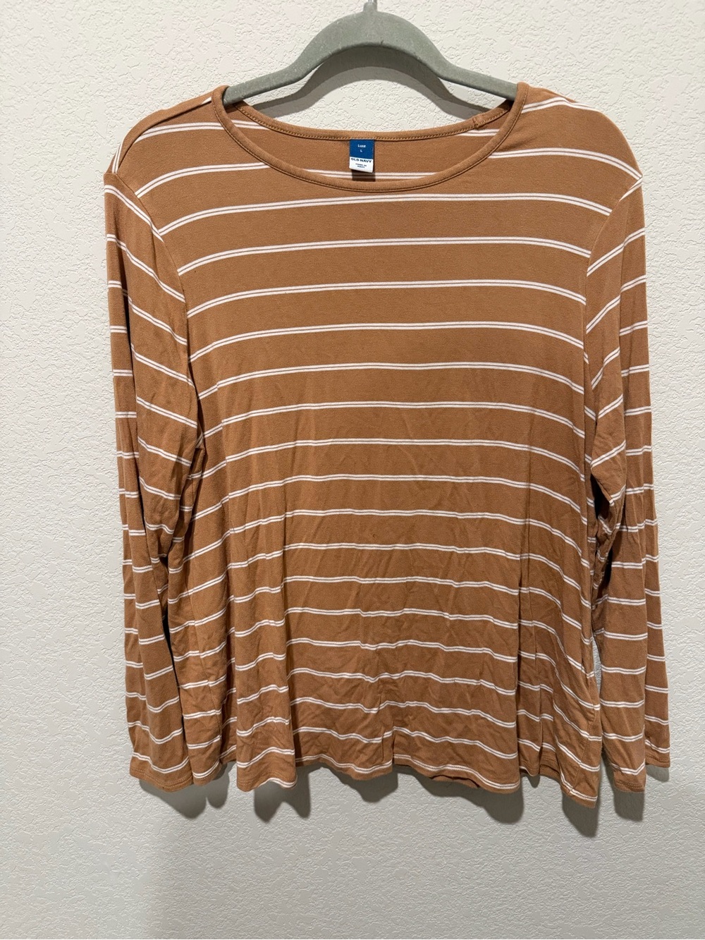 Striped Long-Sleeve Tee in Camel by Old Navy